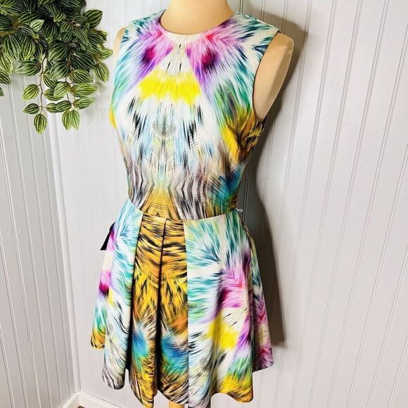 Bebe Alexis Sz M Mini Skater Dress Animal Print Tie Dye Fit Flare $139 NWT 0836 - Picture 3 of 15